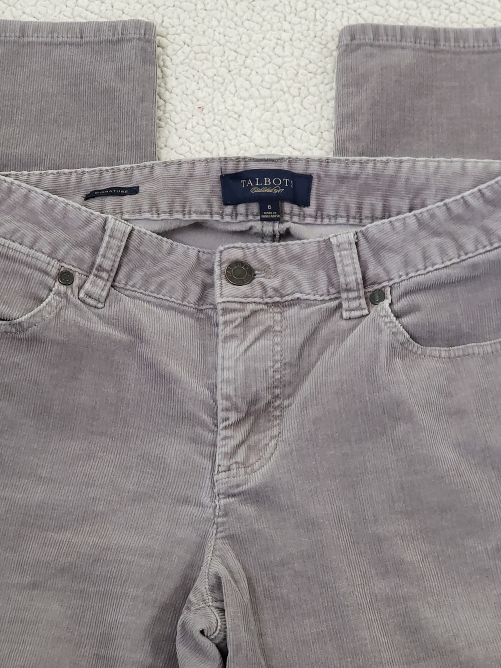 TALBOTS Signature Stretch Corduroy Gray Taupe Pants | 6